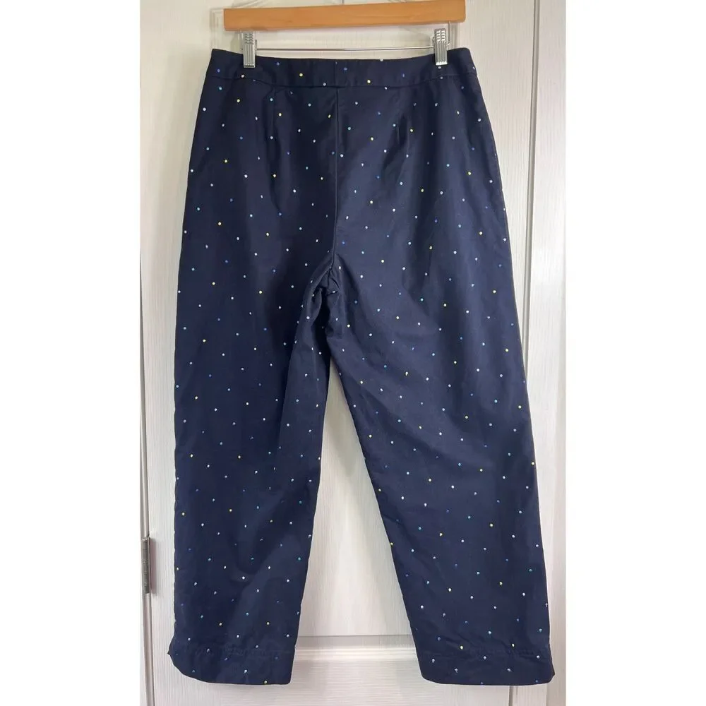 Liz Claiborne Women's Audra Pants Navy Blue Polka Dot Lined Size 12